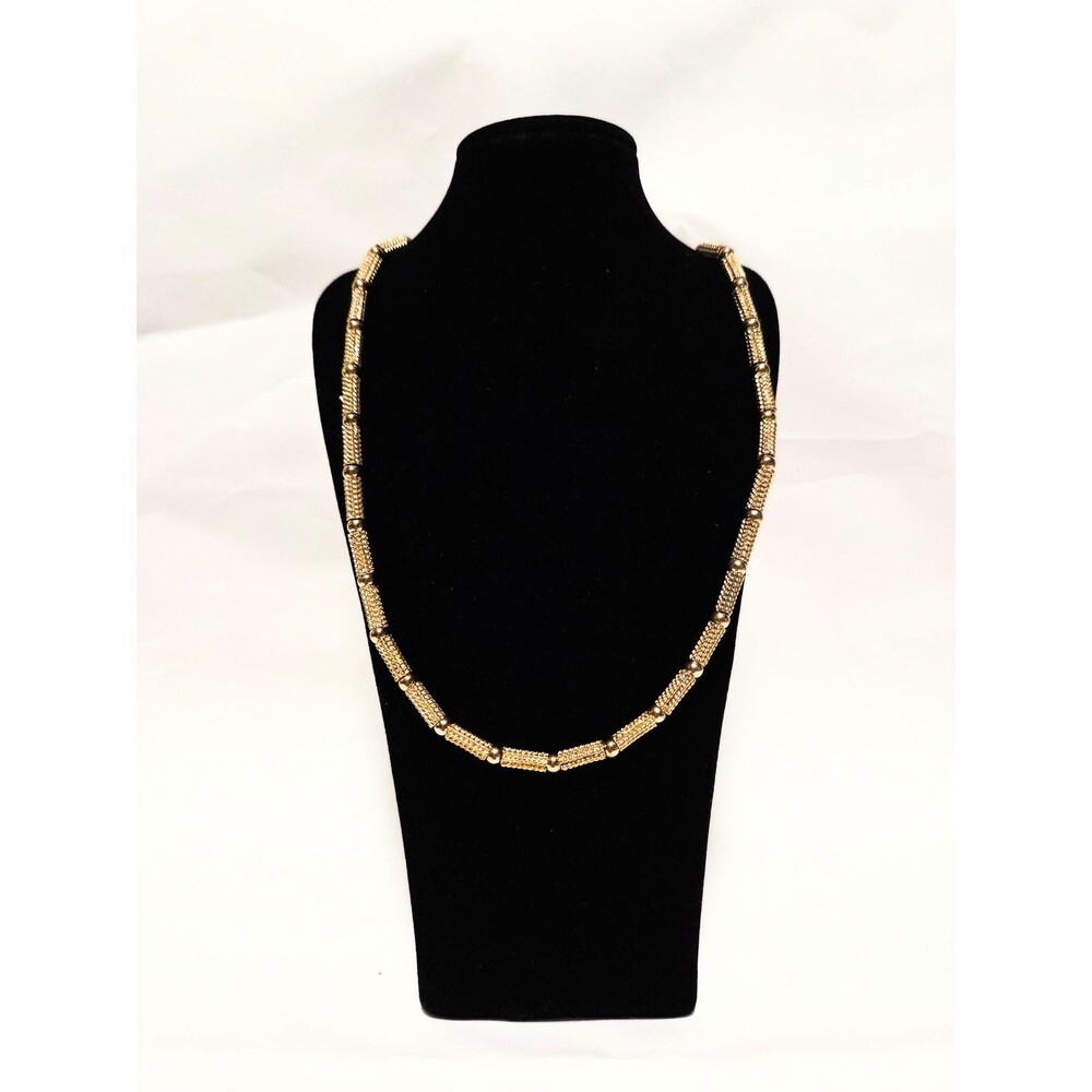 Napier Gold Tone Beaded Mesh Chain Necklace Vintage Style Signed